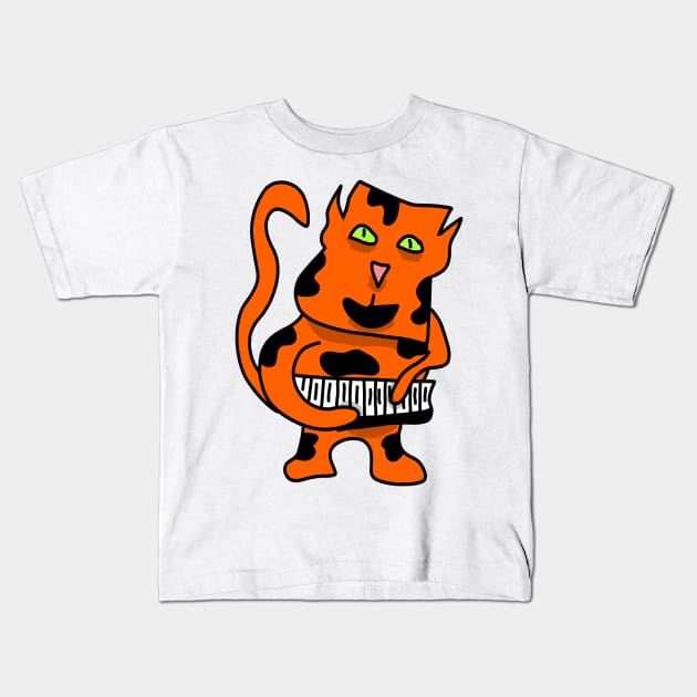 orange cat playing piano Kids T-Shirt by Catbrat